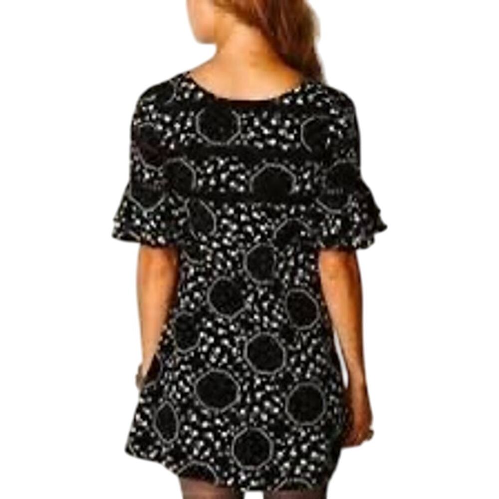 Free People Black White Floral Geometric Mini Dress Tunic Size 2 Lace Trim - Picture 2 of 12